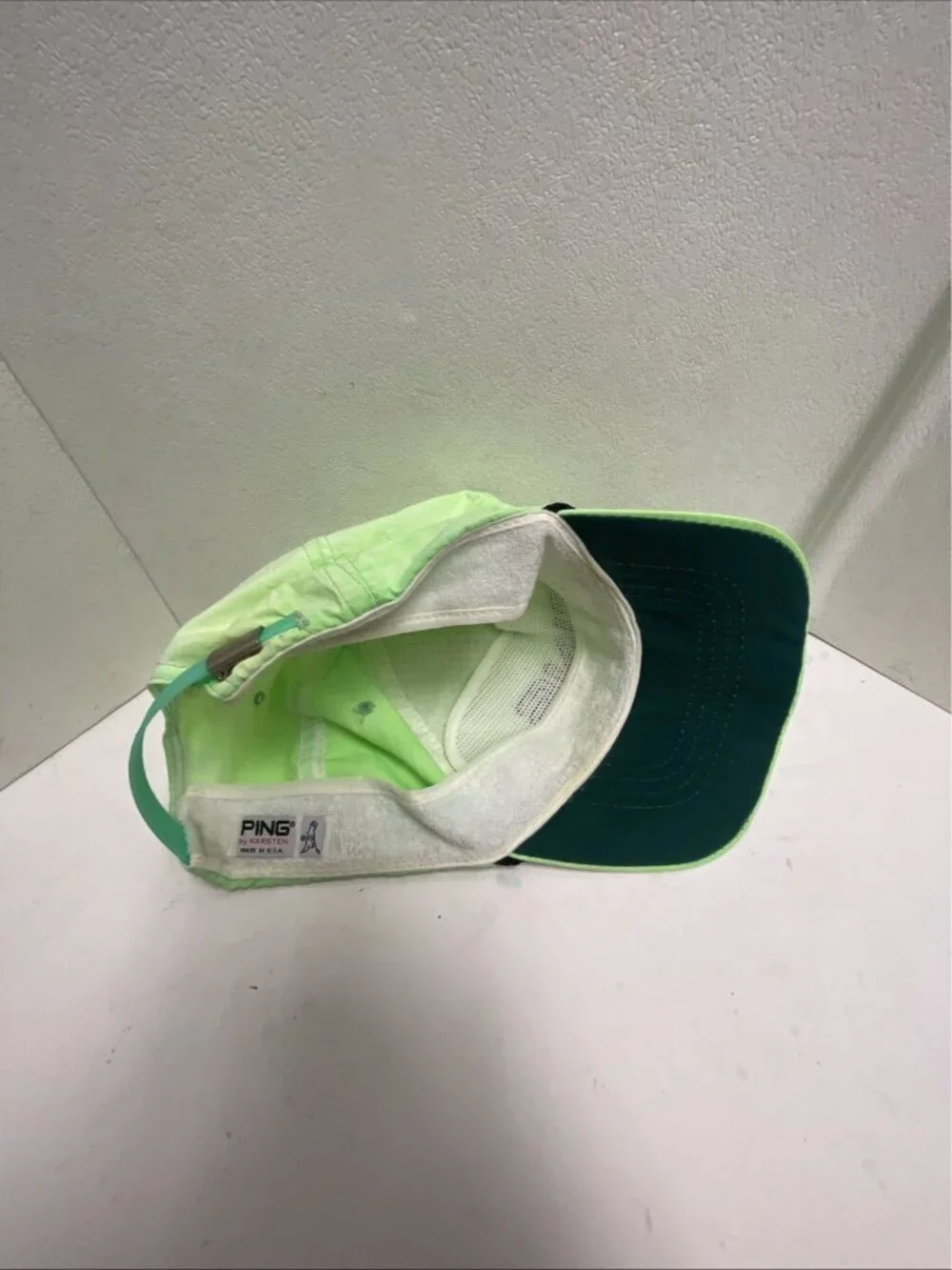 Vintage Ping Golf Hat Leather Strapback Hat Cap Karsten USA - Neon Green
